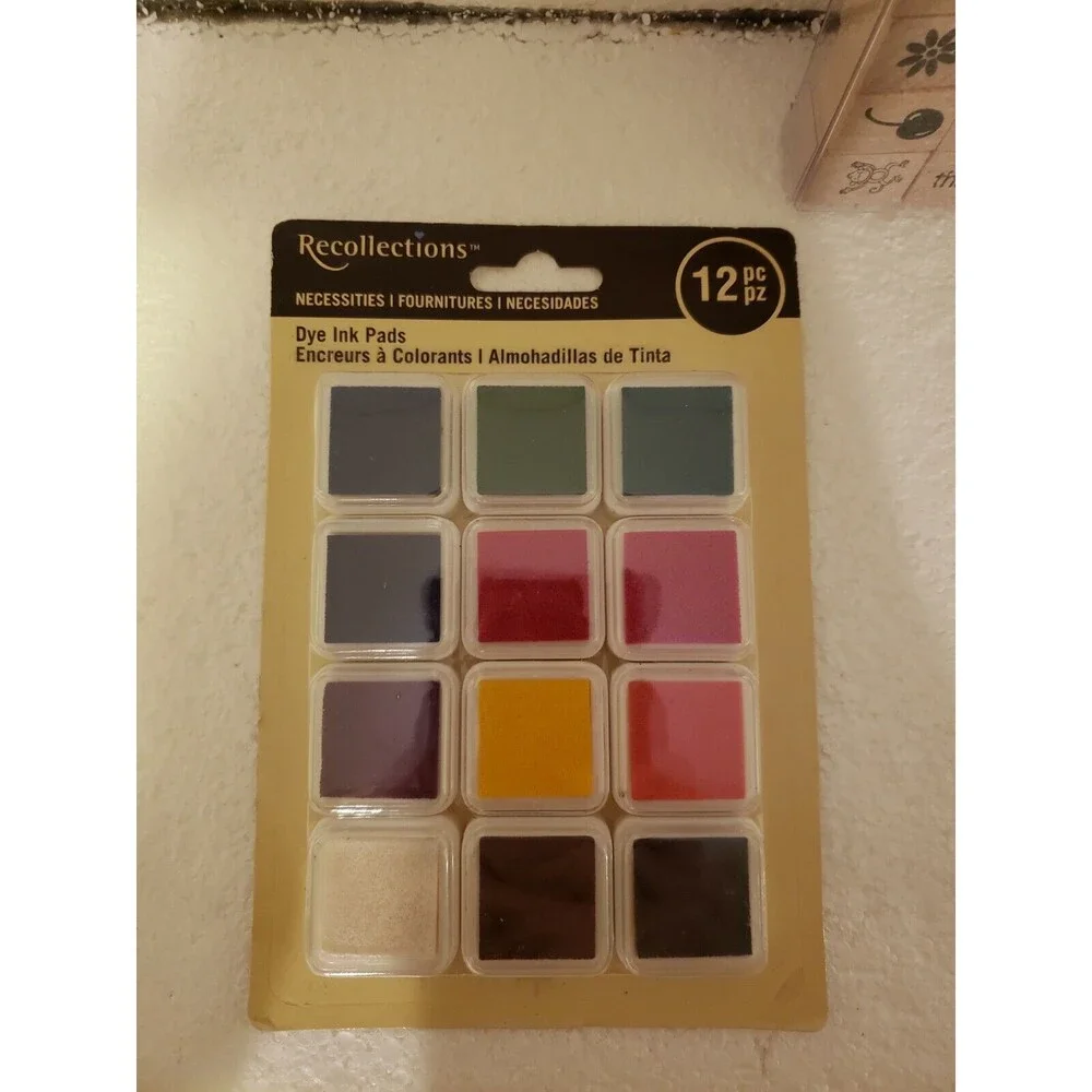 Recollections Wood Stamps 27 Pc Set Animals Food Hello Love & 12 PC Dry Ink pad